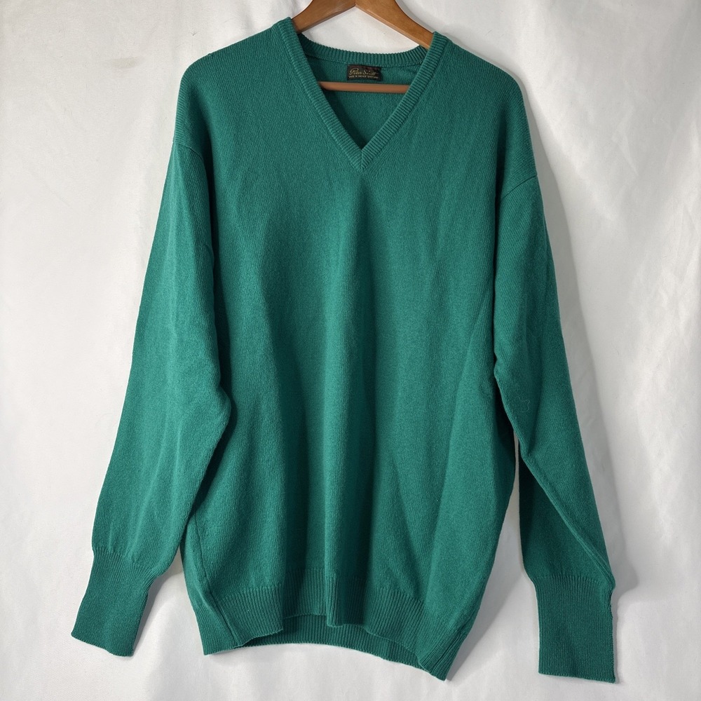Vtg Peter Scott Men's 48 Pull‎ Over Lambswool V-neck Green Sweater Scotland